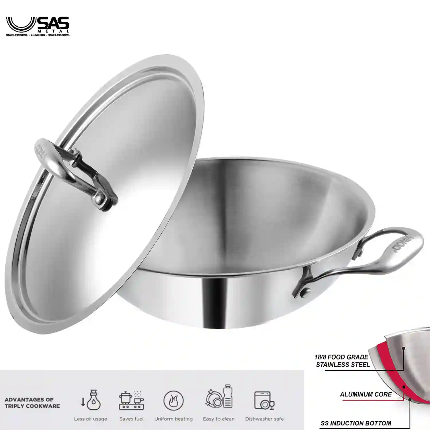 Best Tri Ply Stainless Steel Cookware In India 2023 2 Vinod Platinum Triply Stainless Steel Kadai