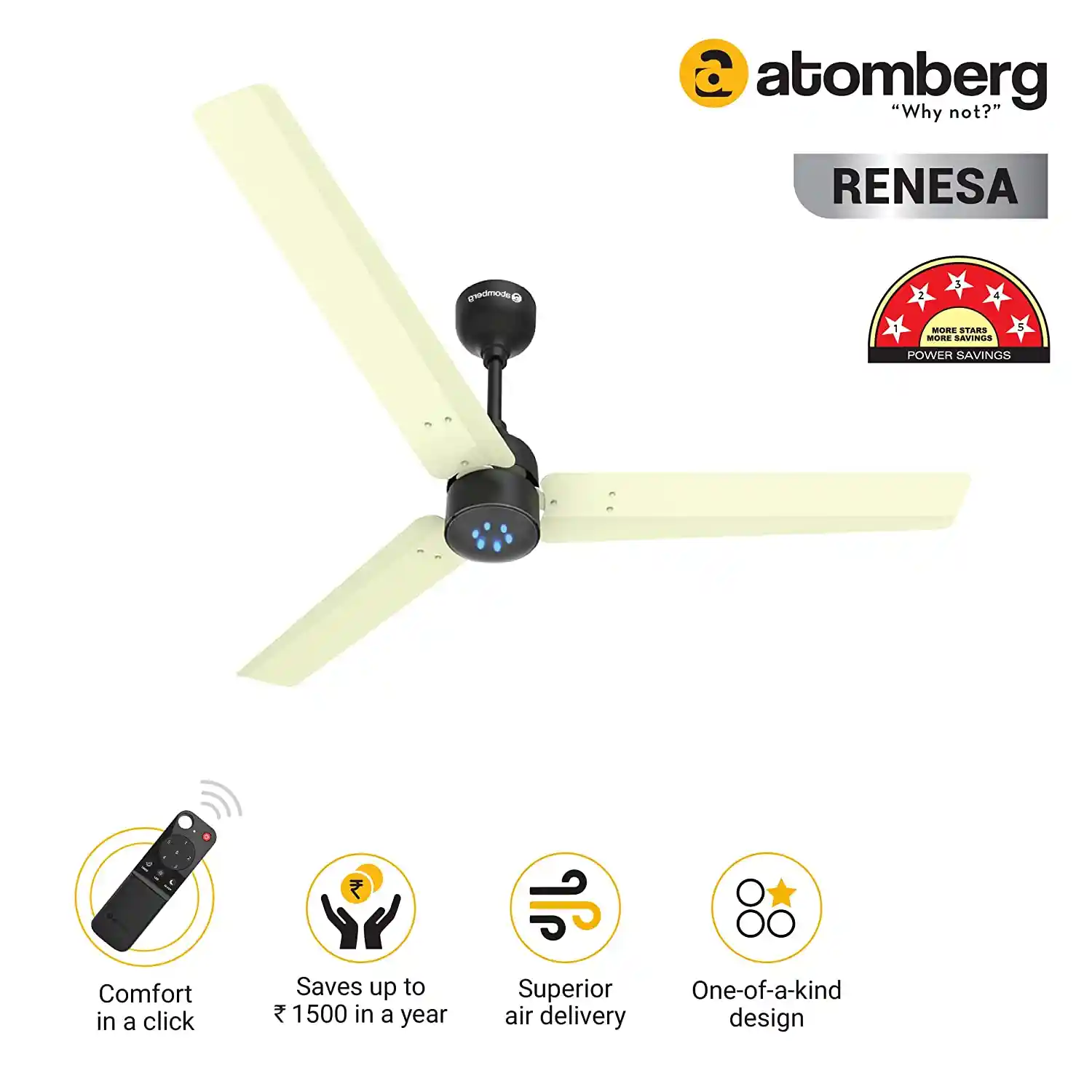 atomberg Renesa 1200mm BLDC Motor 5 Star Rated silent ceiling fan in india