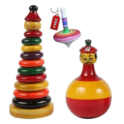 Best Wooden Toys India | Channapatna Toys | Wooden Montessori Toys 7 CHANNAPATNA TOYS Wooden Roly Poly Balancing Doll Stacking Rings Toys for Kids 1 Years