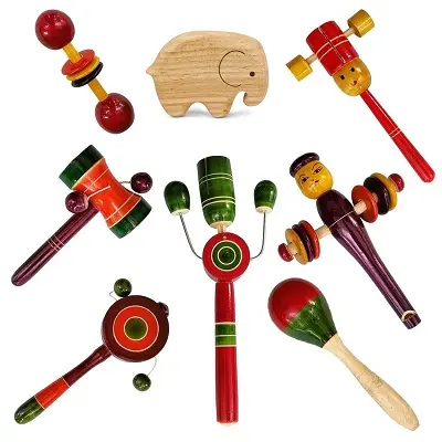 Best Wooden Toys India | Channapatna Toys | Wooden Montessori Toys 1 Channapatna Toys Wooden Rattles Elephant Shaker for Baby
